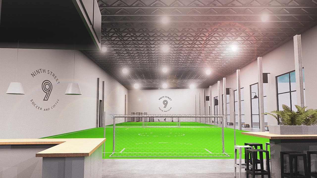 Indoor 5v5 soccer field at 9th Street Soccer and Coffee in Minneapolis
